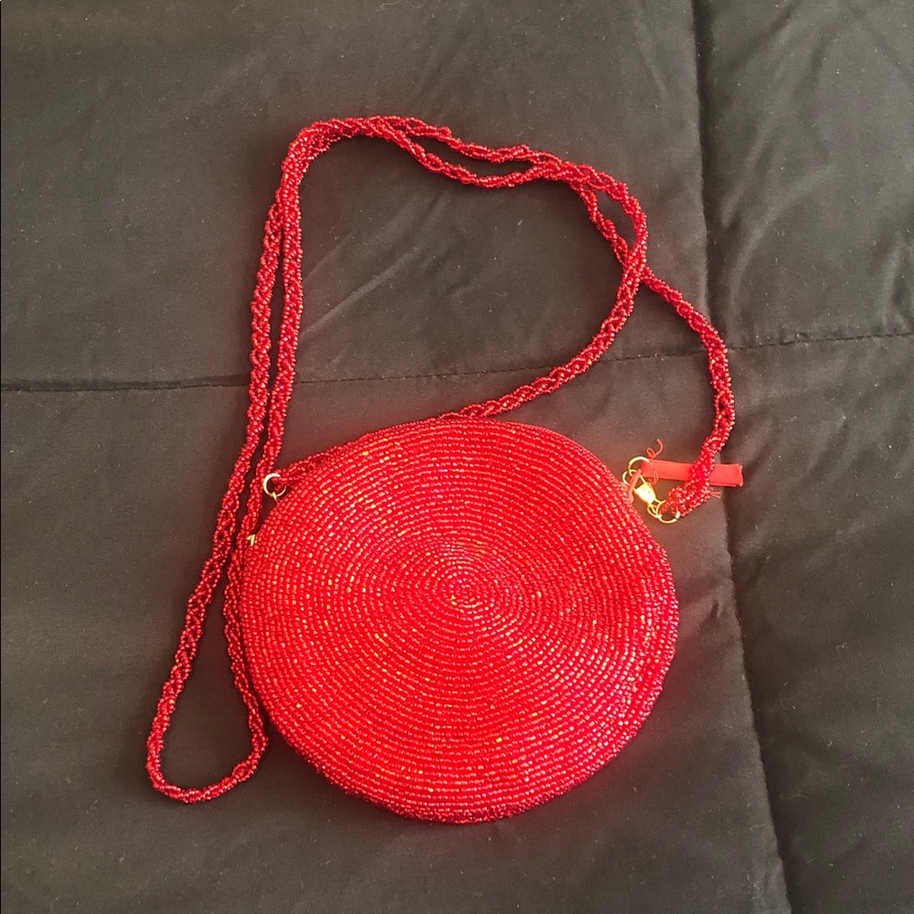 Neiman Marcus Vibrant Red Beaded Crossbody Bag